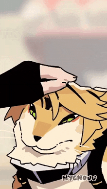 a drawing of a cat with nycnouu written on the bottom right