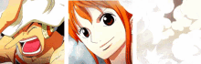 a man and a woman are standing next to each other and the woman has orange hair