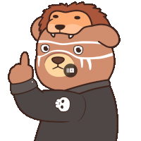 a cartoon bear with a mask on his head giving a thumbs up sign
