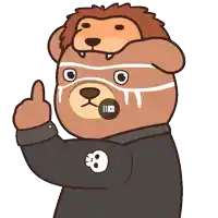 a cartoon bear with a mask on his head giving a thumbs up sign