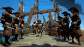 a group of pirate soldiers are standing on a pier