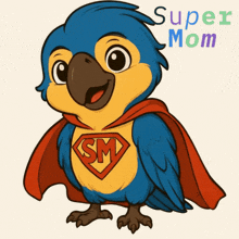 a cartoon drawing of a parrot with sm on its chest
