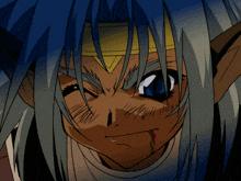 a close up of a cartoon character with fangs