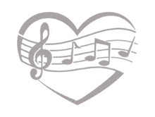 a heart with music notes and a treble clef inside of it