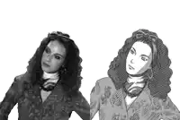 a black and white photo of a woman and a drawing of the same woman