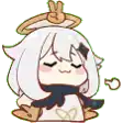 a cartoon girl is giving a peace sign with her eyes closed and a peace sign on her head .