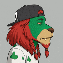 a cartoon drawing of a lion wearing a hat with the letter n on it