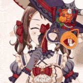 a girl is wearing a hat and a mask and the word viole is on the bottom of the picture