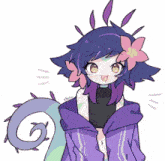 a drawing of a girl with purple hair and a flower in her hair is titled chiito