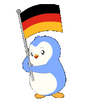 a penguin is holding a german flag in its beak