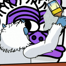 a cartoon drawing of a purple monster with a brush