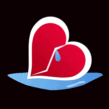 a red heart with a white border and a drop of water
