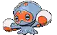 a pixel art drawing of a monkey wearing a blue and orange mask .