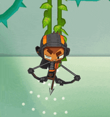 a cartoon character is holding a crossbow with three arrows coming out of it