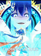 a picture of a girl with blue hair and the words " trolear la raid " below her