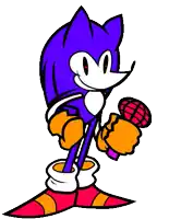 a cartoon of sonic the hedgehog holding a microphone and smiling .