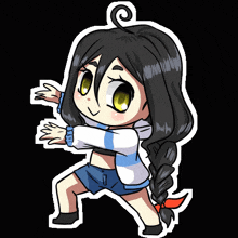 a cartoon drawing of a girl with long black hair and braided hair
