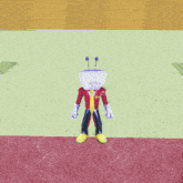 a cartoon character with a frog head is standing on a tiled floor