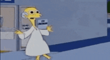 mr. simpson from the simpsons is wearing a white robe and a mask .