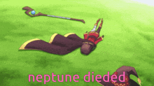 a cartoon of a person laying on the ground with the words neptune died