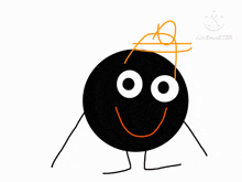 a drawing of a purple circle and a black circle with a face drawn on it