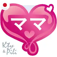 a pink heart with the words ktty & pili written below it