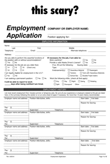 a black and white employment application with the words " this scary " on the top
