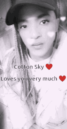 cotton sky loves you very much is written on a picture of a woman