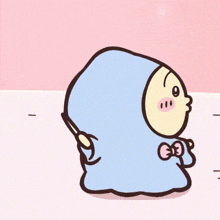 a cartoon character is wearing a blue cape and holding a sword