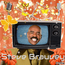 a picture of steve brauney with a television in his head