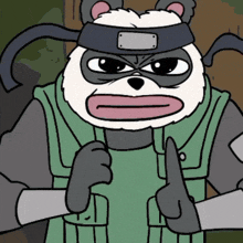 a cartoon drawing of a panda wearing a headband