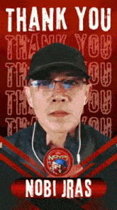 a man wearing glasses and a hat is on a thank you card