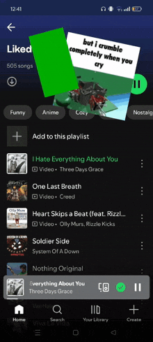 a screenshot of a playlist with a green arrow pointing to the bottom right