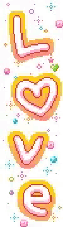 a pixel art illustration of the word love with hearts and diamonds .