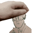 a hand is touching a man 's forehead in a pixelated drawing .