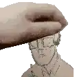 a hand is touching a man 's forehead in a pixelated drawing .