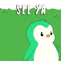 a cartoon of a green penguin with the words see ya behind it