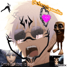 a collage of anime characters with the words good morning sunshine on the top