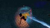 a person is flying through the air in a video game while holding a sword in their hand .