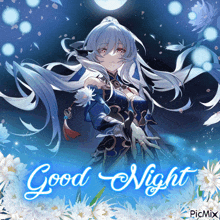 a picture of a girl with the words good night written on it