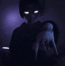 a person with glowing eyes and the word deykkk on the bottom