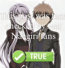 a picture of a boy and a girl with a green check mark that says true