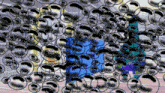 a cartoon character is surrounded by a bunch of bubbles and circles