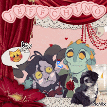 a collage of cartoon characters with hearts and the words jeff chino