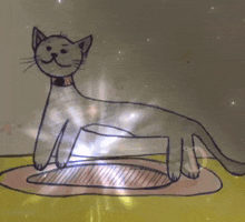 a drawing of a cat with the letter d on its feet