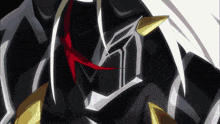 a close up of a cartoon character 's face with a red ribbon around his neck
