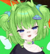 a girl with green hair and a ufo on her head