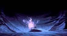 a painting of a mountain with a light coming out of the top