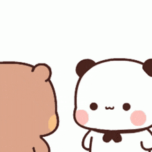 a cartoon bear is looking at a picture of himself in a mirror