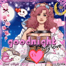 a picture of a woman with the words goodnight my love